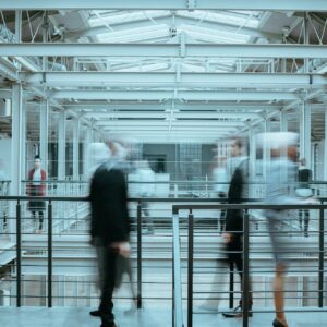 Blurred employees in company